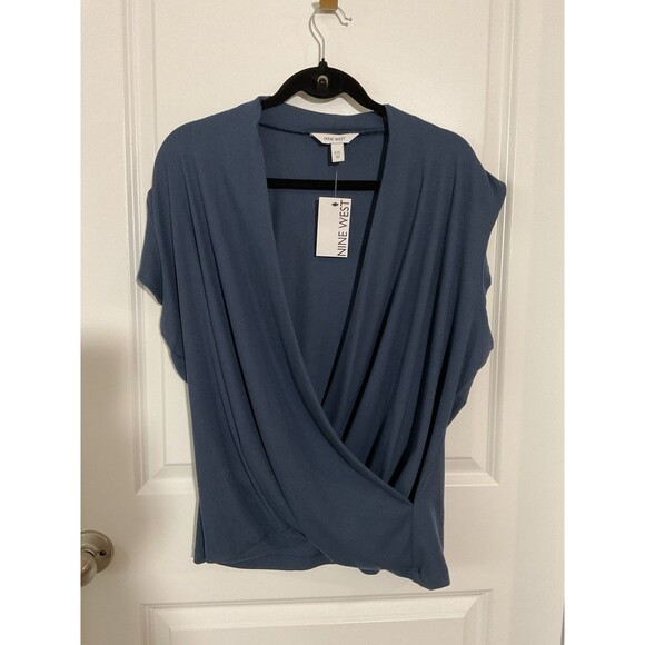 NWT Women’s Nine West Dark Blue Wrap Blouse XXL Top Shirt Sleeveless - Picture 1 of 9